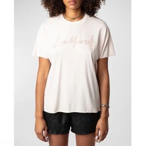 Zadig & Voltaire Tommer Sweet Light Pink Love Yourself Rhinestone Crystal Tee
